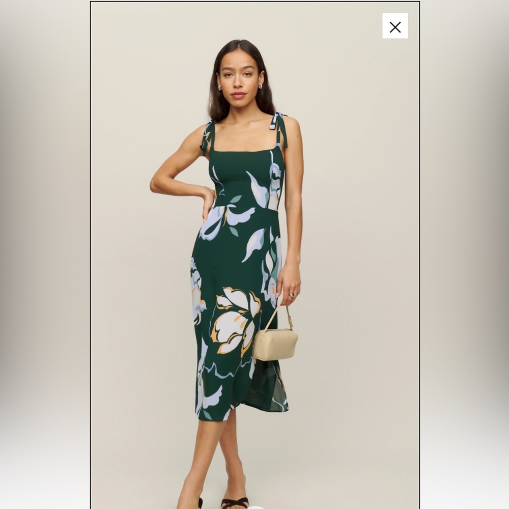 Reformation Green Floral Dress